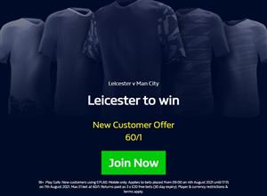 FA Community Shield - Get 60/1 for Leicester to beat Man City